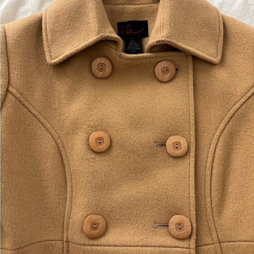 Via Tan Double-Breasted Coat